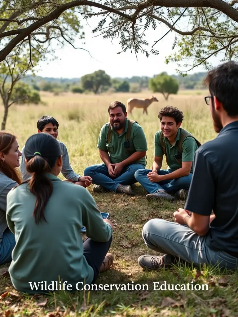 A photograph of ACCA VELZIC educators leading a workshop for local students on wildlife conservation and responsible hunting practices.